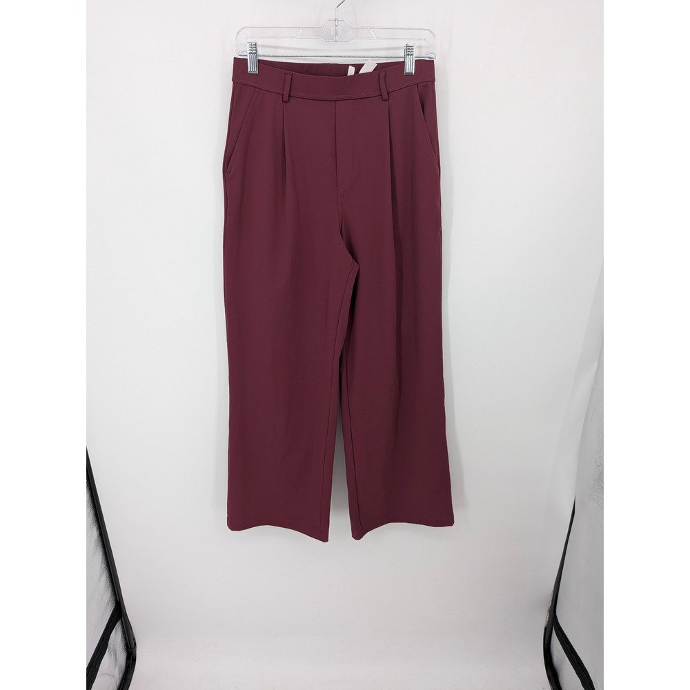 Halara Flex Day Stretch Pants Women Medium Burgandy Wide Leg Pleated High Rise